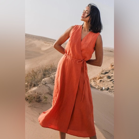 notPERFECTLINEN | Dresses | Not Perfect Linen Wrap Linen Dress Althea  Sleeveless Dress Wrap Size Ml | Poshmark